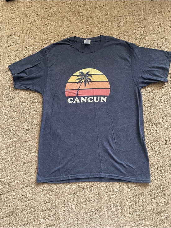 Port and Company Tops - Port and Company Navy Blue Cancun Sunset Palm Tee